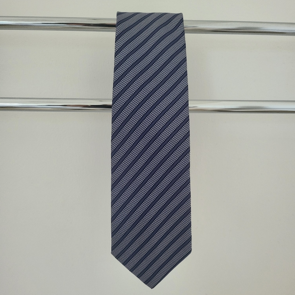 Zegna Blue/White Silk Tie XL